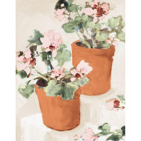 Potted Pink Geraniums Gold Ornate Wood Framed Art Print with Double Matting by Slivka, Jane
