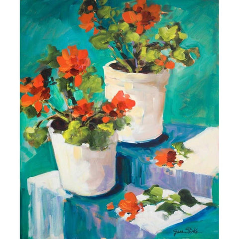 Potted Poppies Black Modern Wood Framed Art Print with Double Matting by Slivka, Jane