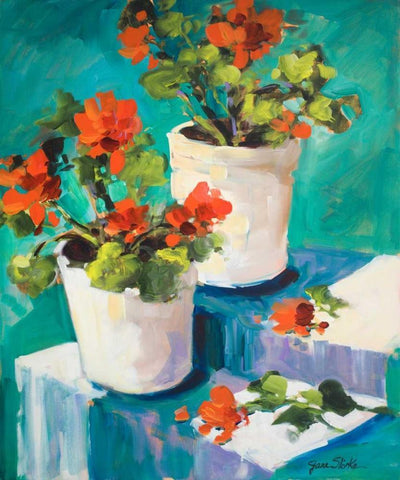Potted Poppies White Modern Wood Framed Art Print with Double Matting by Slivka, Jane