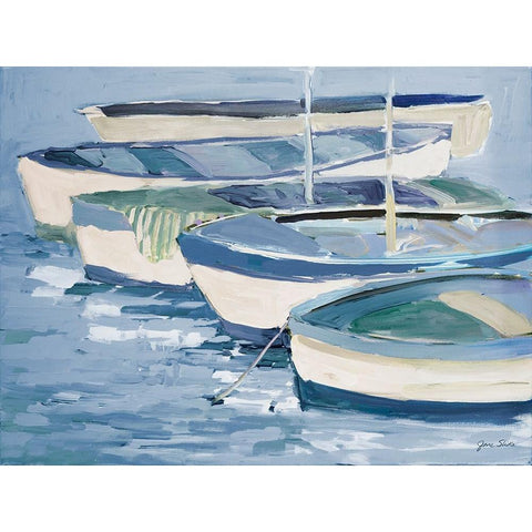 Blue Row Your Boats Black Modern Wood Framed Art Print with Double Matting by Slivka, Jane