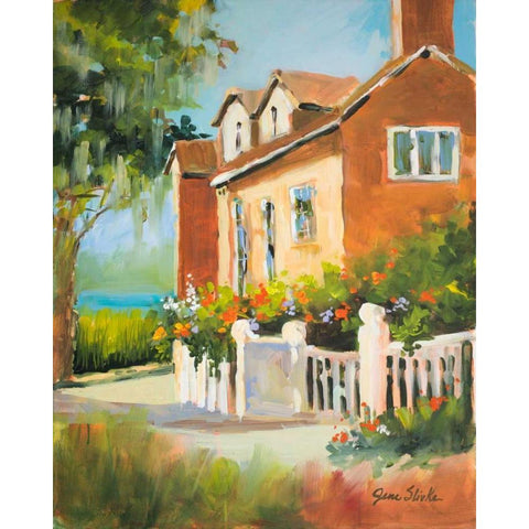 Summertime Cottage Black Modern Wood Framed Art Print with Double Matting by Slivka, Jane