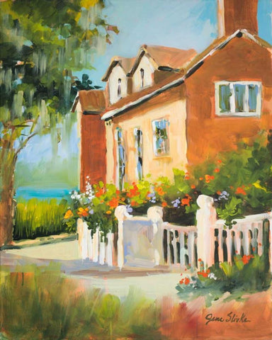 Summertime Cottage White Modern Wood Framed Art Print with Double Matting by Slivka, Jane