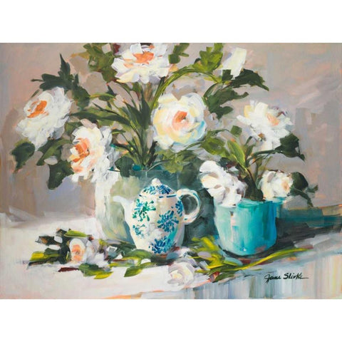 White Peonies II White Modern Wood Framed Art Print by Slivka, Jane