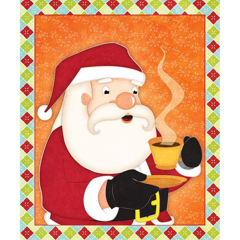 Santa with Hot Chocolate Black Modern Wood Framed Art Print with Double Matting by Josefina