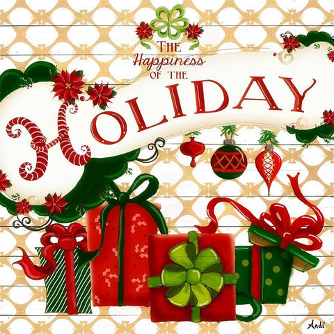 Gold Christmas Cheer II White Modern Wood Framed Art Print with Double Matting by Metz, Andi