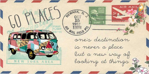 Go places bus air mail Black Ornate Wood Framed Art Print with Double Matting by Schoen, Claudia