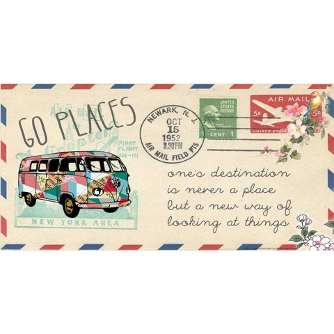 Go places bus air mail Black Modern Wood Framed Art Print by Schoen, Claudia