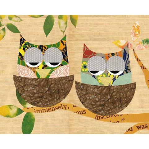 Tree Owls Black Modern Wood Framed Art Print with Double Matting by Schoen, Claudia