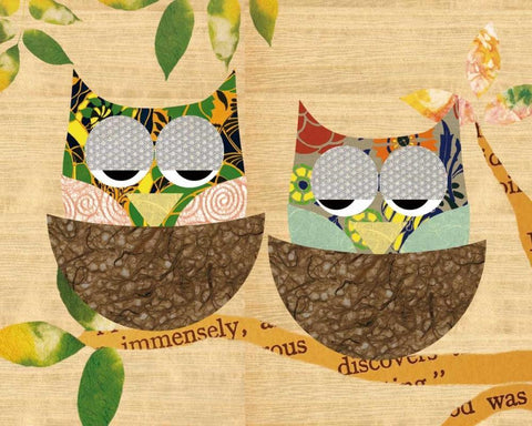 Tree Owls White Modern Wood Framed Art Print with Double Matting by Schoen, Claudia