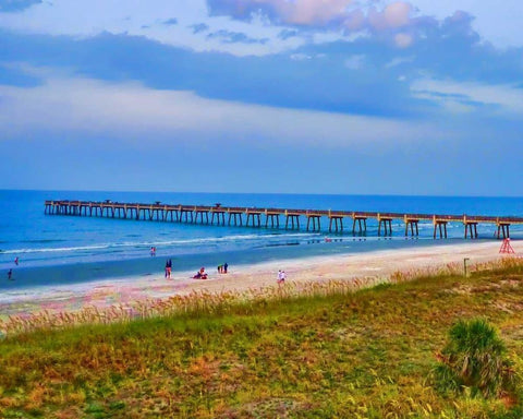 Long pier White Modern Wood Framed Art Print with Double Matting by Minton, Flo