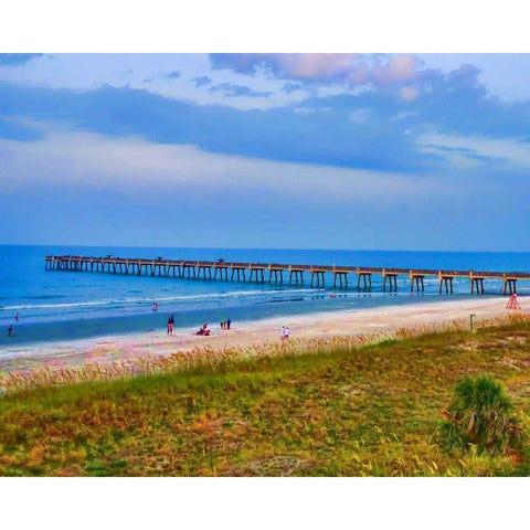 Long pier White Modern Wood Framed Art Print by Minton, Flo