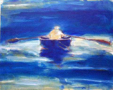 Rowing White Modern Wood Framed Art Print with Double Matting by Hoffman, Kate