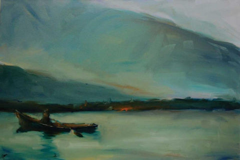 Orange Shore White Modern Wood Framed Art Print with Double Matting by Hoffman, Kate