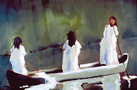 Tres Mujeres White Modern Wood Framed Art Print with Double Matting by Hoffman, Kate