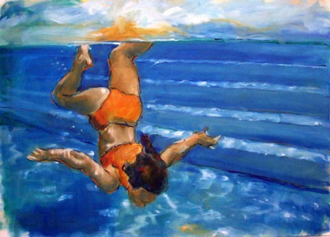 Watergirl White Modern Wood Framed Art Print with Double Matting by Hoffman, Kate