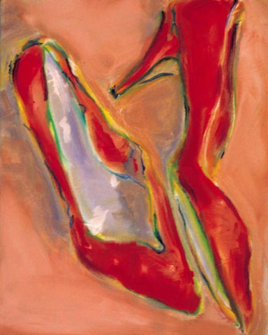 Red Shoes White Modern Wood Framed Art Print with Double Matting by Hoffman, Kate