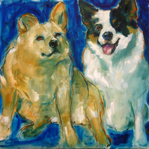 Pooches White Modern Wood Framed Art Print with Double Matting by Hoffman, Kate