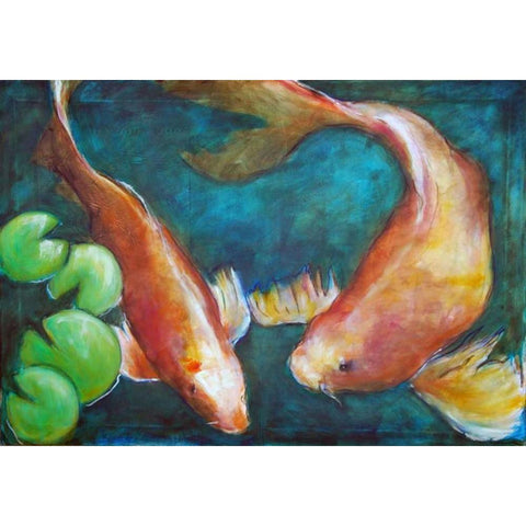 Two Red Fish Gold Ornate Wood Framed Art Print with Double Matting by Hoffman, Kate