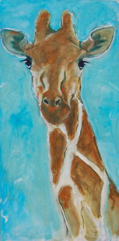 Giraffe White Modern Wood Framed Art Print with Double Matting by Hoffman, Kate