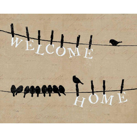 Birds on a Wire - Welcome Home Gold Ornate Wood Framed Art Print with Double Matting by Pelletier, Alain