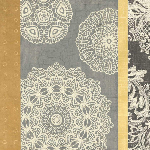 Contemporary Lace II - Yellow Grey Black Ornate Wood Framed Art Print with Double Matting by Hershey, Moira