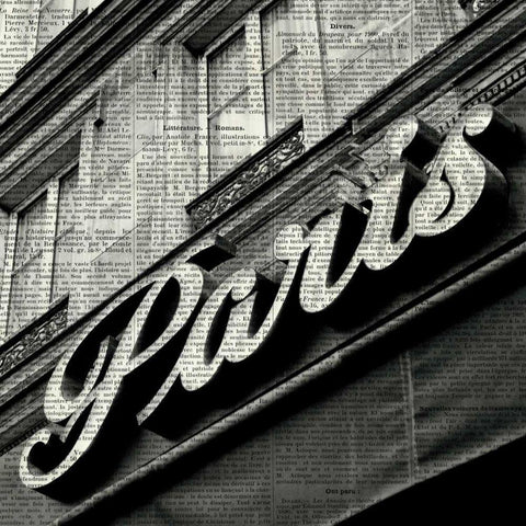 Newsprint Paris Black Modern Wood Framed Art Print by Olivier, Marc