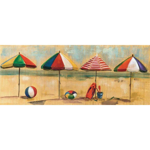 Living is Easy I - umbrellas White Modern Wood Framed Art Print by Vassileva, Silvia