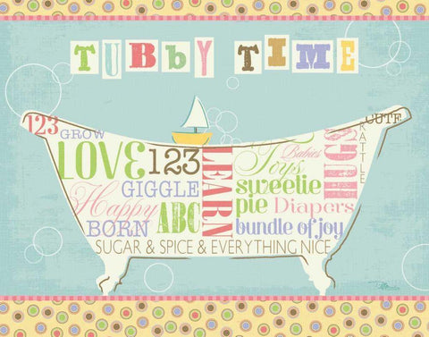 Tubby Time I White Modern Wood Framed Art Print with Double Matting by Pela Studio