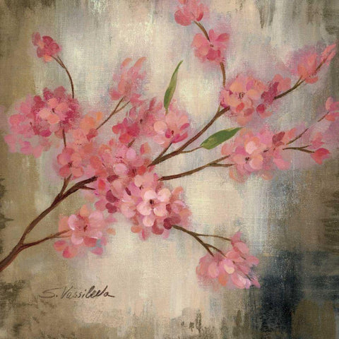 Cherry Blossom I Black Modern Wood Framed Art Print by Vassileva, Silvia