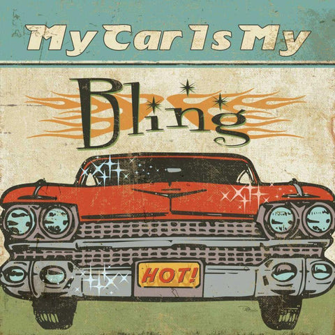 Mancace II - My Car is My Bling White Modern Wood Framed Art Print by Pela Studio