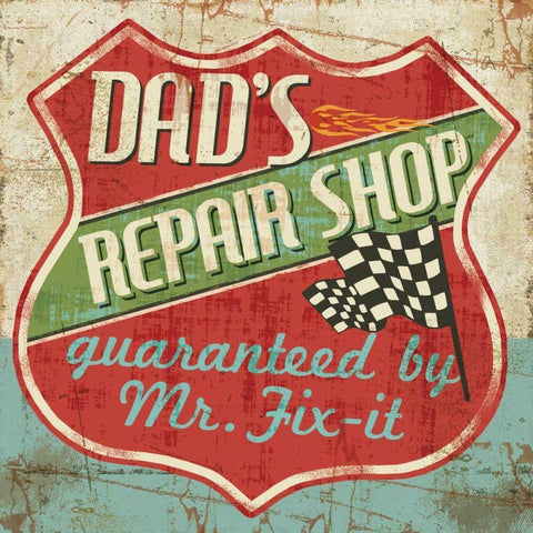 Mancace IV -  Dads Repair Shop Black Modern Wood Framed Art Print by Pela Studio