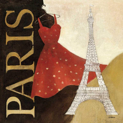 Paris Dress - A Day in the City Black Modern Wood Framed Art Print by Hristova, Albena