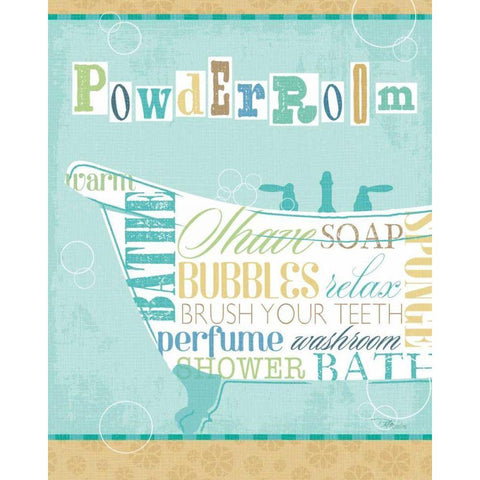 Bathroom Words Tub I Gold Ornate Wood Framed Art Print with Double Matting by Pela Studio