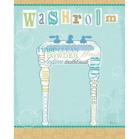 Bathroom Words Sink II Gold Ornate Wood Framed Art Print with Double Matting by Pela Studio