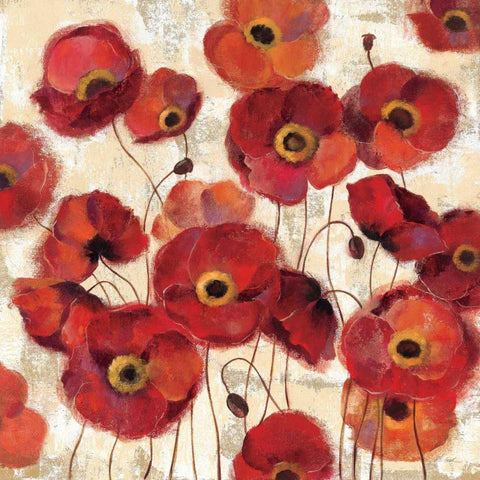 Bold Poppies Gold Ornate Wood Framed Art Print with Double Matting by Vassileva, Silvia