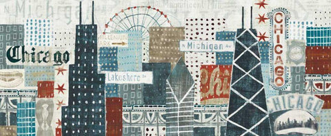 Hey Chicago Crop Black Ornate Wood Framed Art Print with Double Matting by Mullan, Michael