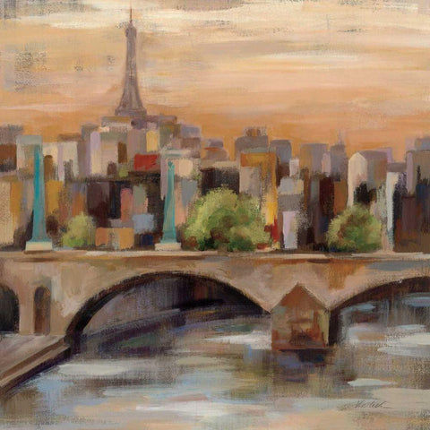 Sunset in Paris I Black Modern Wood Framed Art Print with Double Matting by Vassileva, Silvia