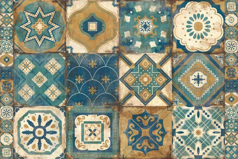 Moroccan Tiles Blue White Modern Wood Framed Art Print with Double Matting by Hilsaca, Cleonique