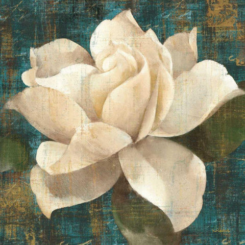 Gardenia Blossom Turquoise White Modern Wood Framed Art Print with Double Matting by Hristova, Albena