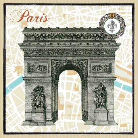 Monuments des Paris Arc Gold Ornate Wood Framed Art Print with Double Matting by Schlabach, Sue