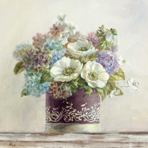Anemones in Aubergine Hatbox Gold Ornate Wood Framed Art Print with Double Matting by Nai, Danhui