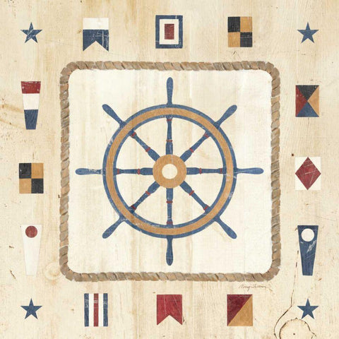 Nautical Wheel White Modern Wood Framed Art Print with Double Matting by Tillmon, Avery