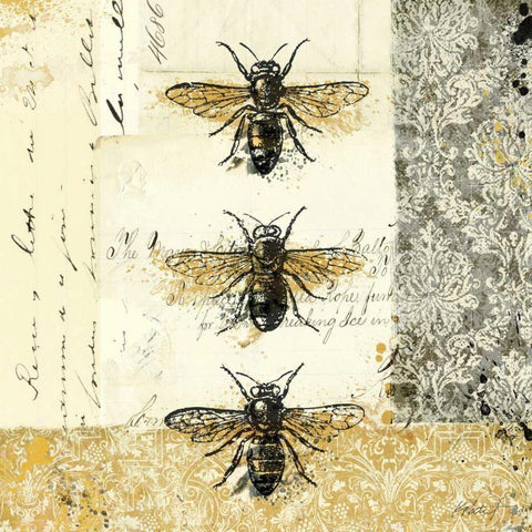 Golden Bees n Butterflies No 1 Black Modern Wood Framed Art Print by Pertiet, Katie