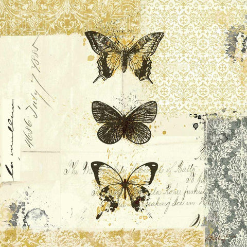 Golden Bees n Butterflies No 2 White Modern Wood Framed Art Print by Pertiet, Katie