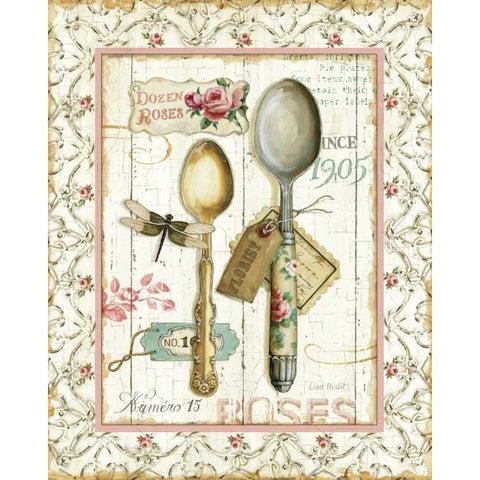 Rose Garden Utensils II Gold Ornate Wood Framed Art Print with Double Matting by Audit, Lisa