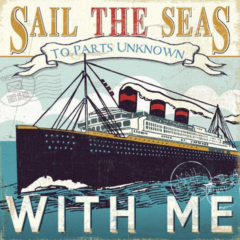 Lets Travel I White Modern Wood Framed Art Print with Double Matting by Pela Studio