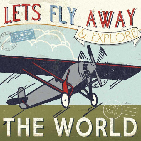 Lets Travel II White Modern Wood Framed Art Print with Double Matting by Pela Studio