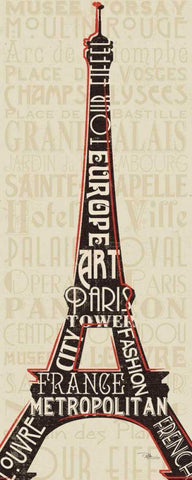 Paris City Words I White Modern Wood Framed Art Print with Double Matting by Pela Studio