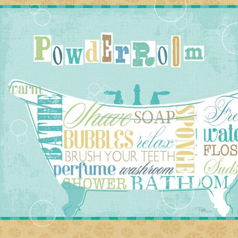 Bathroom Words Tub I White Modern Wood Framed Art Print with Double Matting by Pela Studio