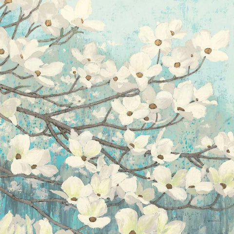 Dogwood Blossoms II White Modern Wood Framed Art Print with Double Matting by Wiens, James